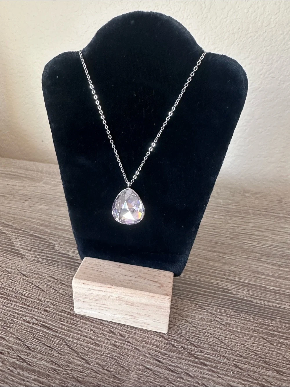 Swarovski Crystal Rosaline Helios Water Drop Pendant Rhodium Silver Necklace